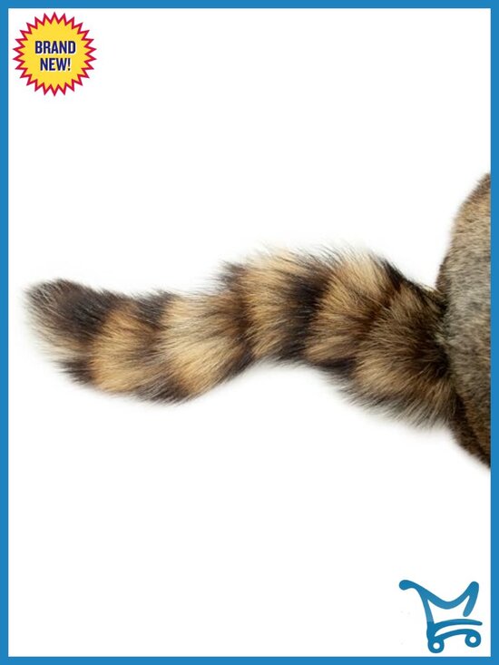 Real Rabbit Fur Coonskin Hat with Raccoon Tail Unisex Winter Beanie
